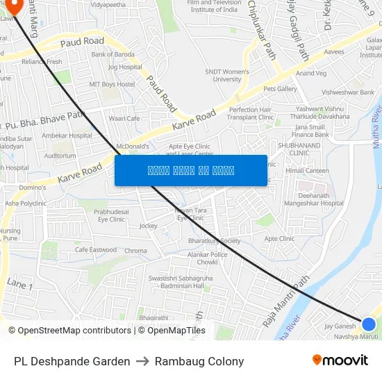 पी एल देशपांडे गार्डन to रामबाग कॉलोनी map