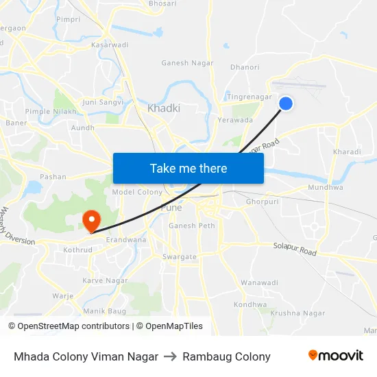 Mhada Colony Viman Nagar to Rambaug Colony map