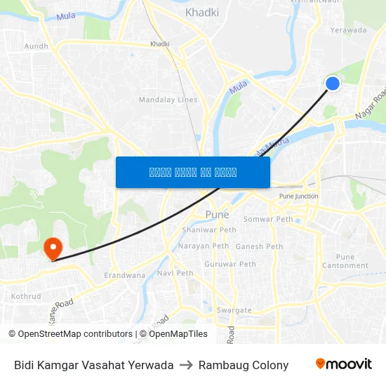 बीडी कामगार वसाहत येरवडा to रामबाग कॉलोनी map