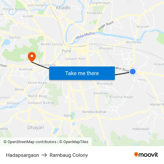 Hadapsargaon to Rambaug Colony map