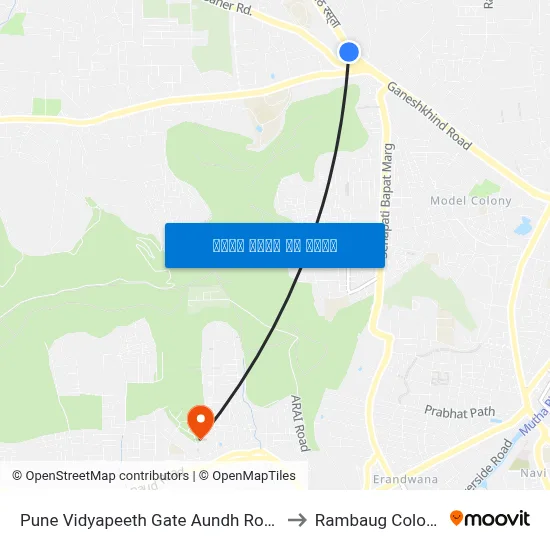 पुणे विद्यापीठ गेट औंध रोड to रामबाग कॉलोनी map