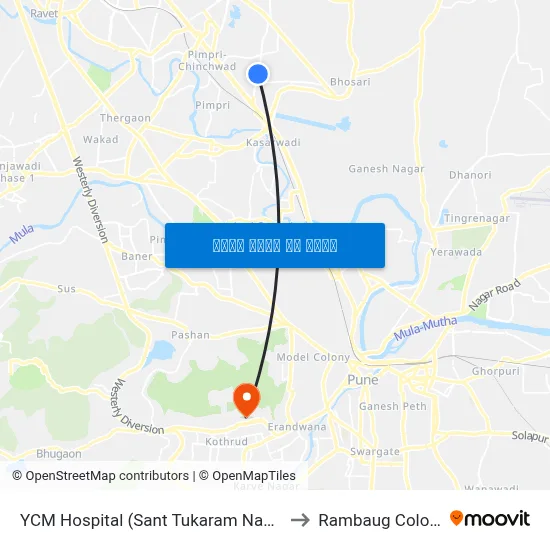वाय.सी.एम हॉस्पिटल (संत तुकाराम नगर) to रामबाग कॉलोनी map