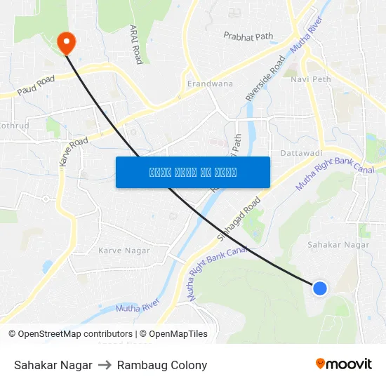 Sahakar Nagar to Rambaug Colony map