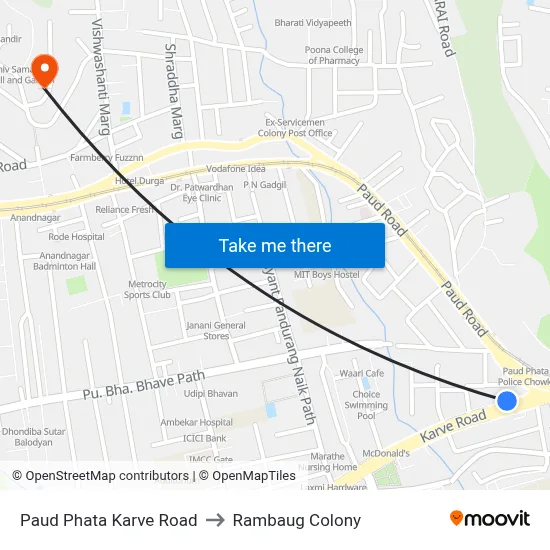 Paud Phata Karve Road to रामबाग कॉलोनी map
