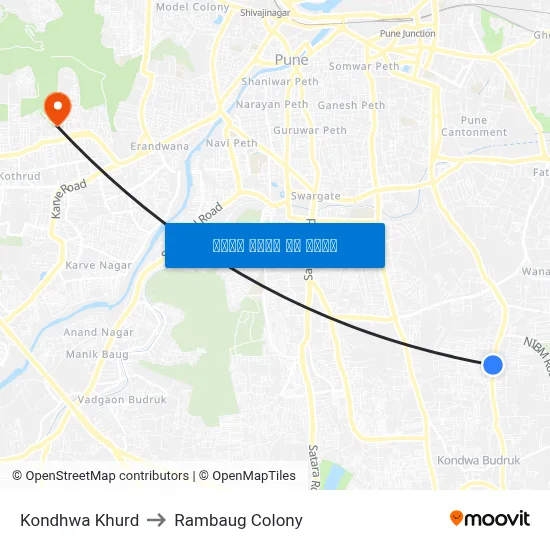 कोंढवा खुर्द to रामबाग कॉलोनी map
