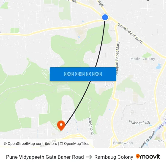 पुणे विद्यापीठ गेट बाणेर रोड to रामबाग कॉलोनी map