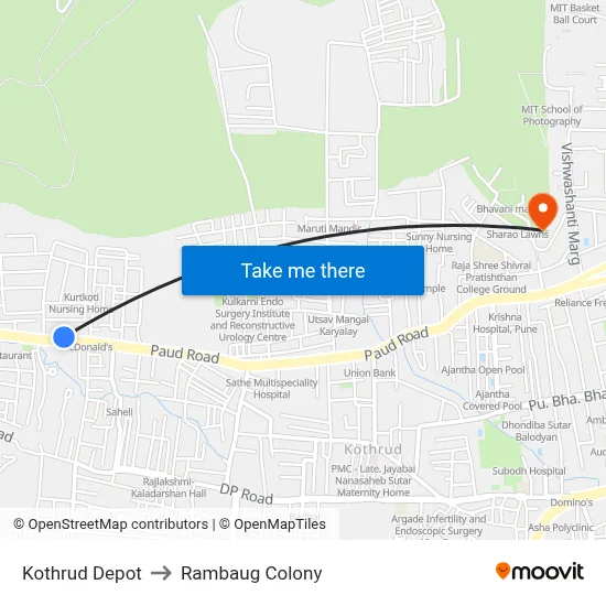 Kothrud Depot to Rambaug Colony map