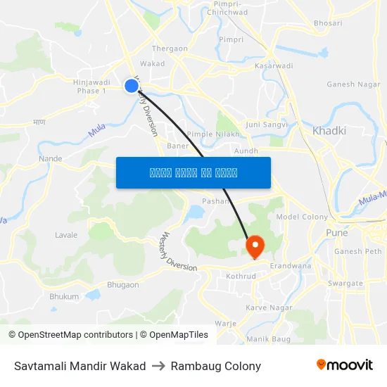 सावतामाळी मंदिर वाकड to रामबाग कॉलोनी map