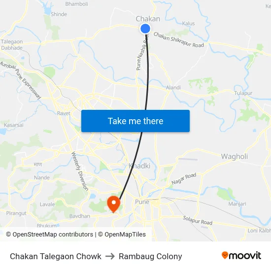 Chakan Talegaon Chowk to Rambaug Colony map