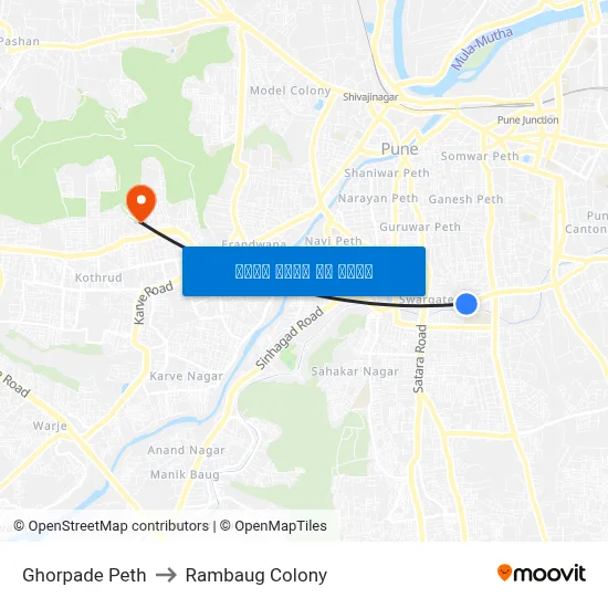घोरपडे पेठ to रामबाग कॉलोनी map