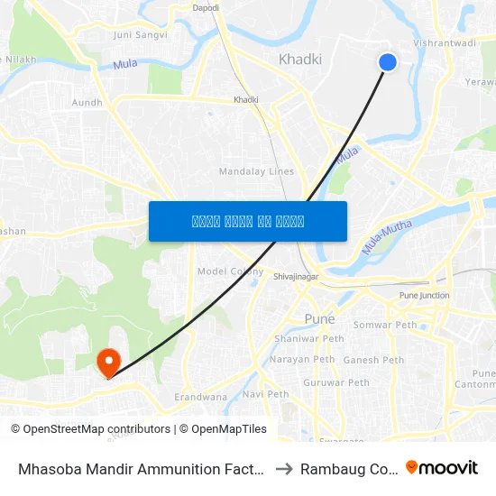 म्हसोबा मंदिर अम्युनिशन फैक्टरी रोड to रामबाग कॉलोनी map