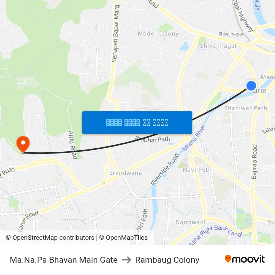 Ma.Na.Pa Bhavan Main Gate to Rambaug Colony map