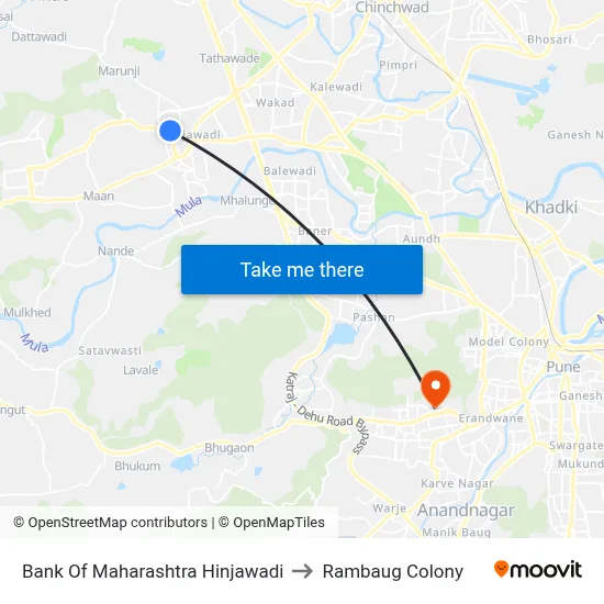 बैंक ऑफ महाराष्ट्र हिंजवाड़ी to रामबाग कॉलोनी map