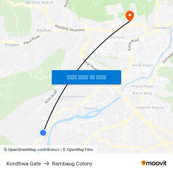 कोंढवा गेट to रामबाग कॉलोनी map