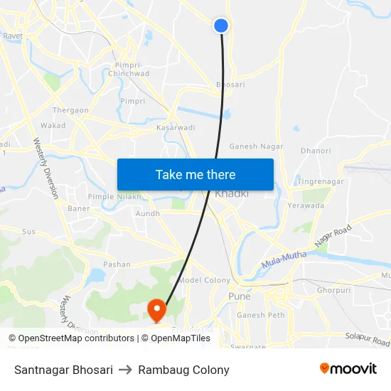 Santnagar Bhosari to Rambaug Colony map