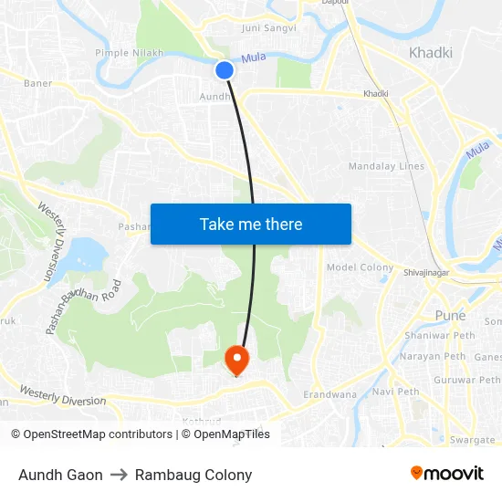 Aundh Gaon to Rambaug Colony map