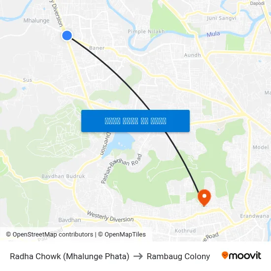 राधा चौक (म्हालुंगे फाटा) to रामबाग कॉलोनी map