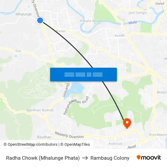 राधा चौक (म्हालुंगे फाटा) to रामबाग कॉलोनी map