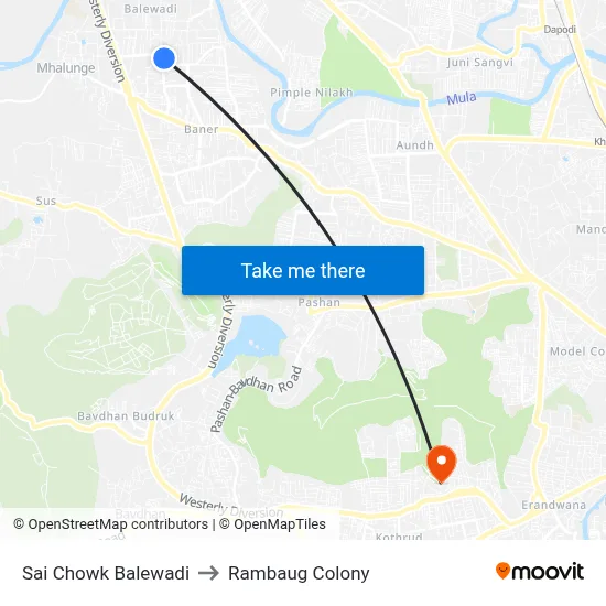 Sai Chowk Balewadi to Rambaug Colony map