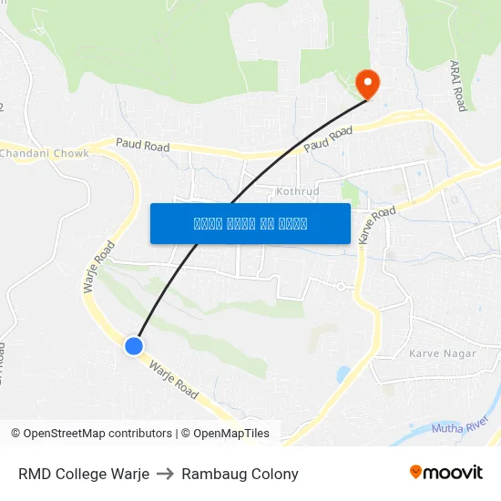आरएमडी कॉलेज वारजे to रामबाग कॉलोनी map