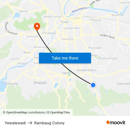 Yewalewadi to Rambaug Colony map