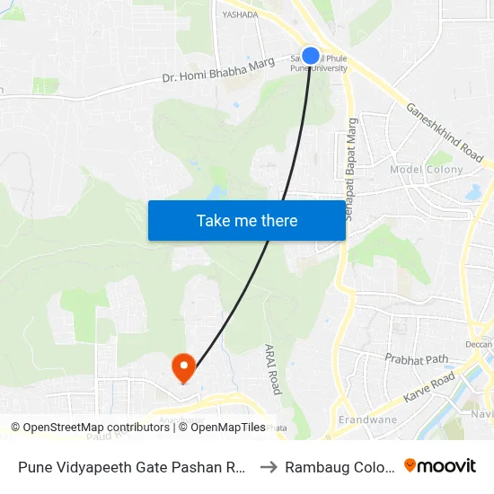 पुणे विद्यापीठ गेट पाषाण रोड to रामबाग कॉलोनी map