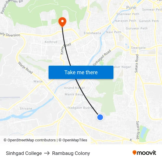 सिंहगड कॉलेज to रामबाग कॉलोनी map
