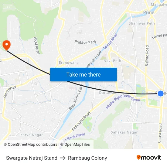 Swargate Natraj Stand to Rambaug Colony map