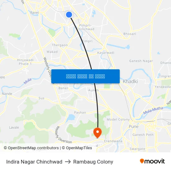 Indira Nagar Chinchwad to Rambaug Colony map