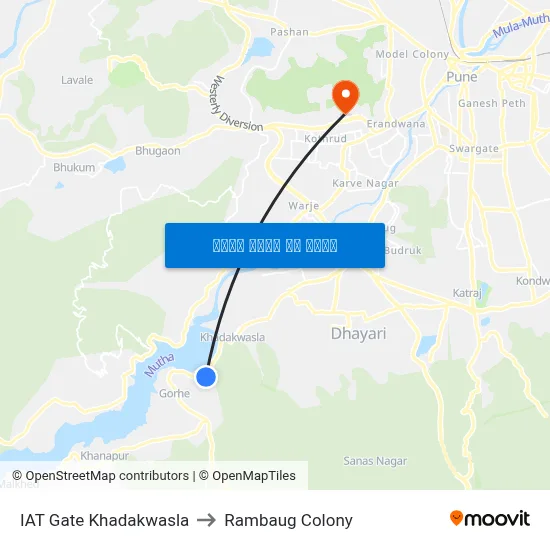 आईएटी गेट खडकवासला to रामबाग कॉलोनी map