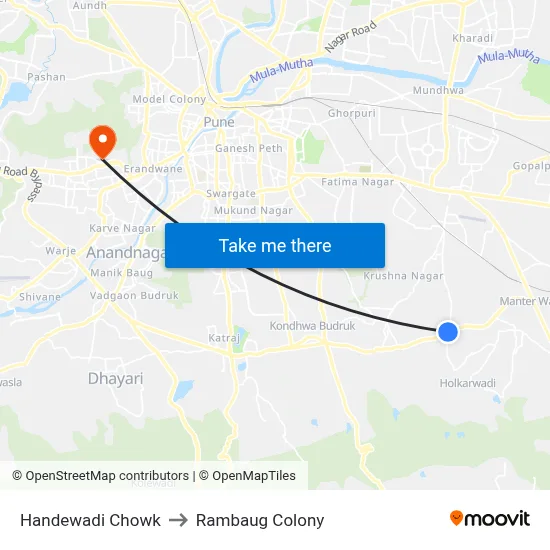 हंडेवाडी चौक to रामबाग कॉलोनी map