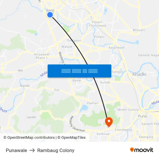 पुनावले to रामबाग कॉलोनी map