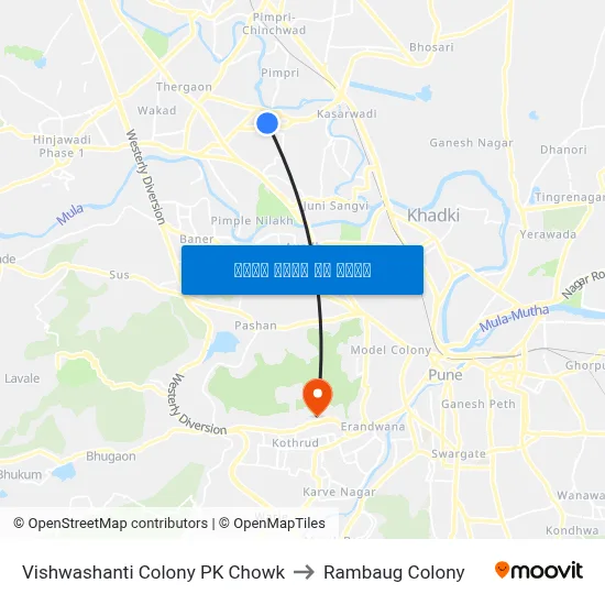 विश्वशांति कॉलोनी पीके चौक to रामबाग कॉलोनी map