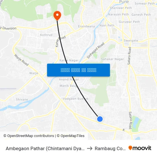 आंबेगाव पठार (चिंतामणि ज्ञानपीठ) to रामबाग कॉलोनी map