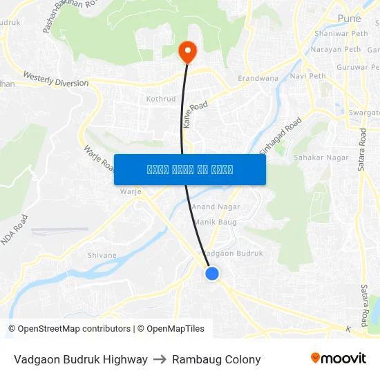 वडगाव बुद्रुक हाईवे to रामबाग कॉलोनी map