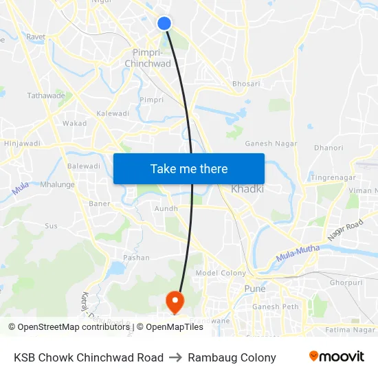 केएसबी चौक चिंचवड रोड to रामबाग कॉलोनी map