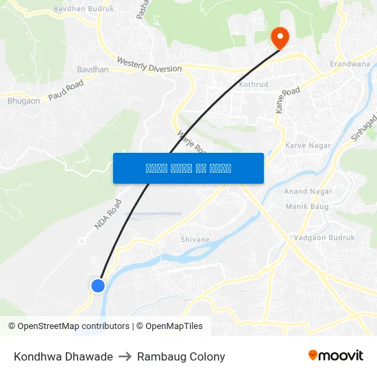 कोंढवा धावडे to रामबाग कॉलोनी map