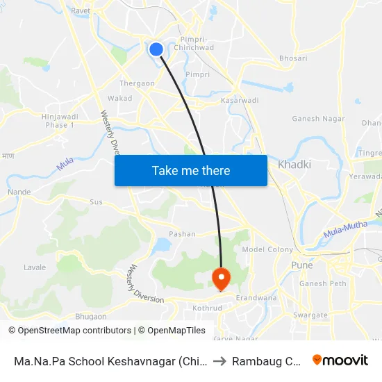 Ma.Na.Pa School Keshavnagar (Chinchwad) to Rambaug Colony map