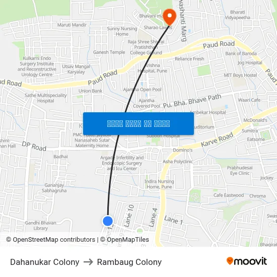 दहानुकर कॉलोनी to रामबाग कॉलोनी map