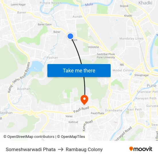सोमेश्वरवाडी फाटा to रामबाग कॉलोनी map