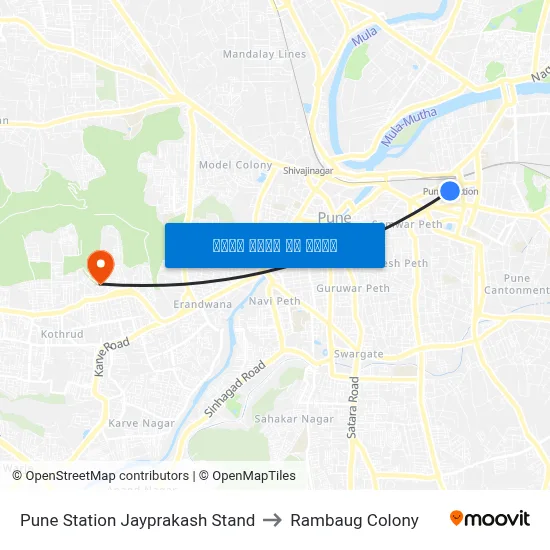 पुणे स्टेशन जयप्रकाश स्टैंड to रामबाग कॉलोनी map