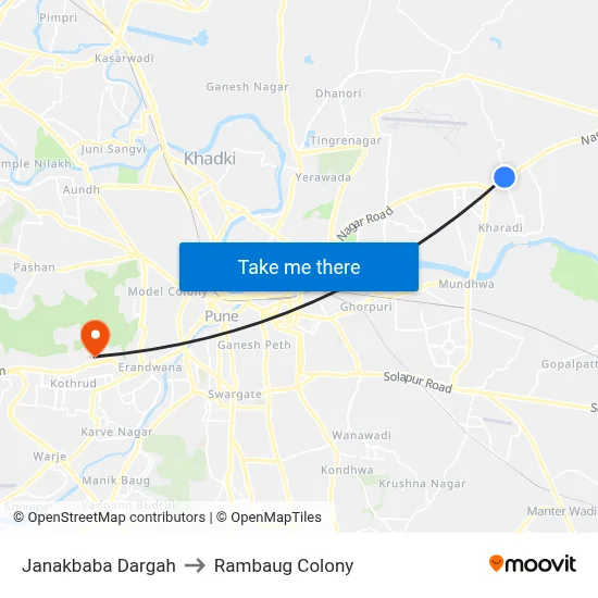 Janakbaba Dargah to Rambaug Colony map