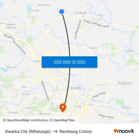 द्वारका सिटी (म्हालुंगे) to रामबाग कॉलोनी map