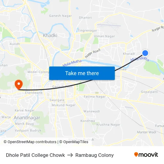 ढोले पाटील कॉलेज चौक to रामबाग कॉलोनी map
