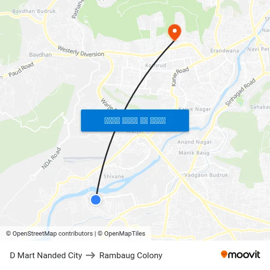 डी मार्ट नांदेड सिटी to रामबाग कॉलोनी map
