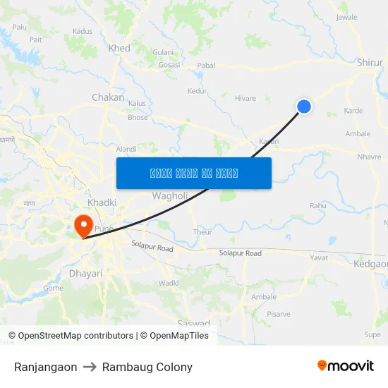 Ranjangaon to Rambaug Colony map