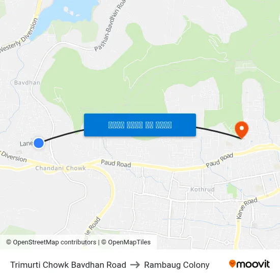 त्रिमूर्ति चौक बावधन रोड to रामबाग कॉलोनी map