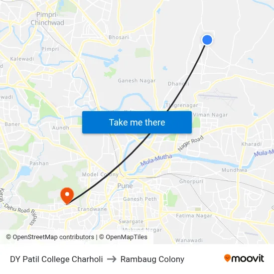 DY Patil College Charholi to रामबाग कॉलोनी map