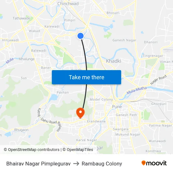 भैरव नगर पिंपळेगुरव to रामबाग कॉलोनी map