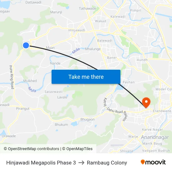 हिंजवाडी मेगापोलिस फेज 3 to रामबाग कॉलोनी map
